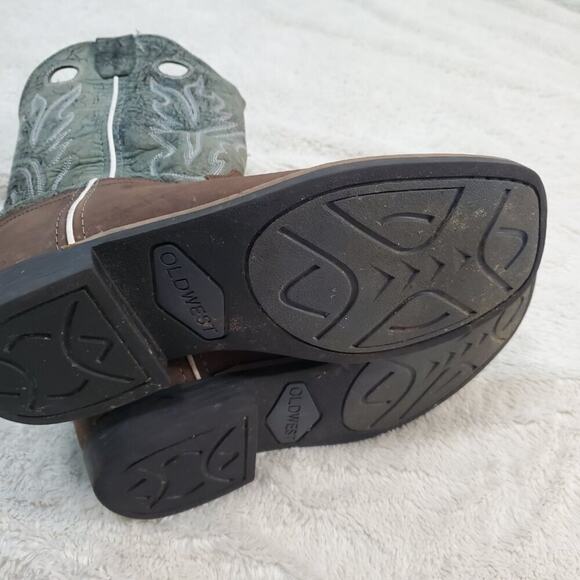 Old West Cowgirl Turquoise Stitched Flame Brown Leather Western Boot Woman 6.5 D - Picture 6 of 13